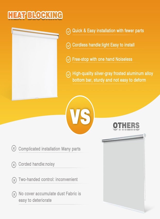 BWEROCIQ Blackout Roller Shades for Windows, Cordless Free-Stop Blinds with Thermal Insulated,UV Protection Fabric. Pull Down Room Darkening Door Blinds for Home, Office Easy to Install(23" W x 72" H,White) - Image 5
